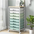 Rolling Storage Utility Cart Organizers with 8 Drawers and Wooden Tabletop for Living RoomOfficeClassroomCraft RoomBedroomDormGreen