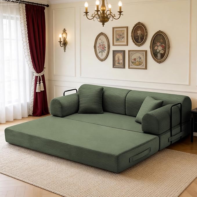 KEIKI 78 2Seat Sleeper Velvet Sofa Couch for Zen Space Small Space Style Conscious Homeowners Warm Inviting Comfy Supportive Rest Space Elegant Premium Premium Design Grayish Green