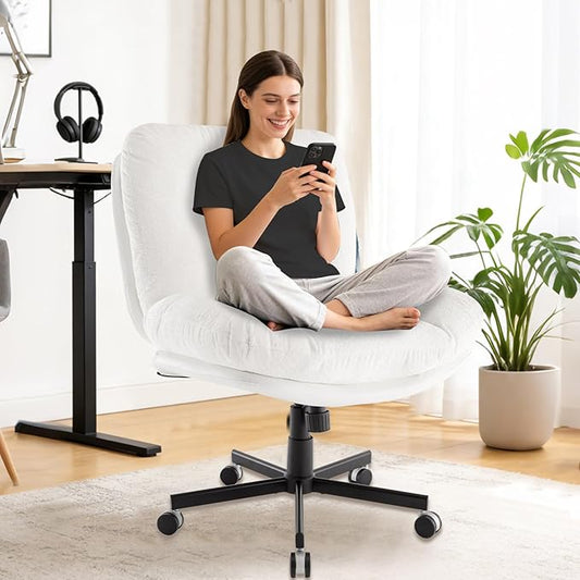 Oversized Swivel Accent Chairs with Ottoman for Living Room Bedroom Extra Wide Rocking Swivel Criss Cross Chair with WheelsWhite