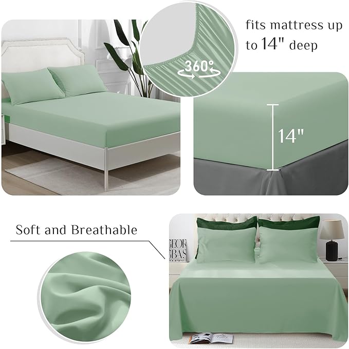 JOLLYVOGUE California King Comforter Set Ultra-Soft Bed in a Bag 7 Pieces Oeko-TEX Certified Bedding Set with Down Alternative Comforter Sheets Pillowcases &amp Shams Dark Green &amp Light Gree