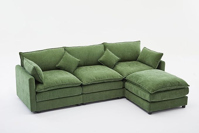kevinplus 101'' Modular Sectional Sofa Couch L-Shaped with Convertible Ottoman for Living Room Modern Contemporary 3-Seat Fabric Sofa Couch Thick Cushion Green