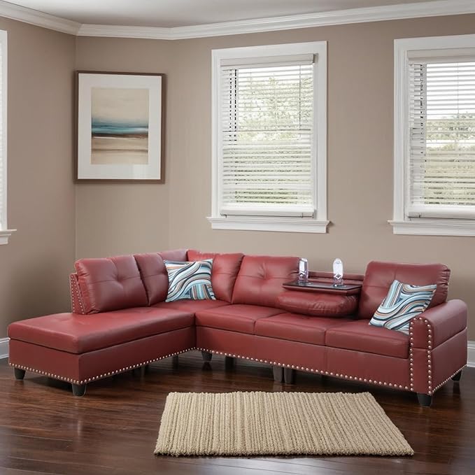 L-Shaped Sectional Sofa Modern Sectional Couches Home Sofas for Living Room with Movable Chaise Modular Living Room Sets Furniture for Apartment Bedroom &amp Office Red