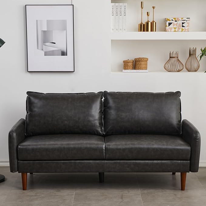 Modern Sofa Faux Leather Couch for Living Room Office Dark Gray