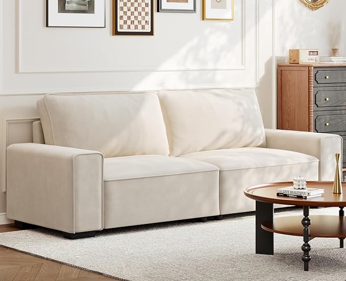 Vesgantti 85'' Chenille Couch for Living Room 3 Seater Comfy Sofa with Wide Armrest Thick Spring Cushions Modern Cloud Couch for Apartment Office Bedroom Small Space Chenille Beige