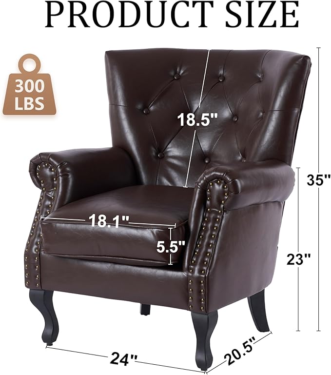Modern Accent Chair Set of 2 Mid-Century PU Leather Armchair with Solid Wood Legs Single Sofa Chair for Living Room Bedroom Leisure Room or Reading Room(Caramel)