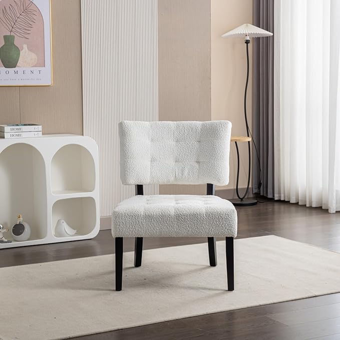 Contemporary Tufted Oversized Accent Chair with Plush Boucle Fabric and Faux Leather Options Kiln-Dried Hardwood Frame Deep Cushion Seat Ergonomic Back Support Versatile Living Room Chair (White)