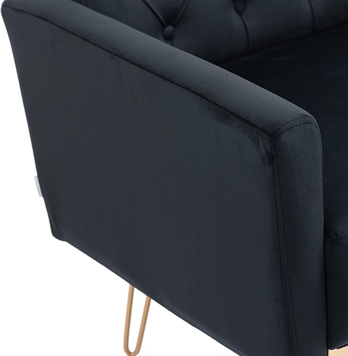 Velvet Accent Chair Upholstered Living Room Accent Armchair Leisure Single Chairs with Rose Golden feet Tufted Sofa Chairs for Home Office Living Room Bedroom Small Space (Black)