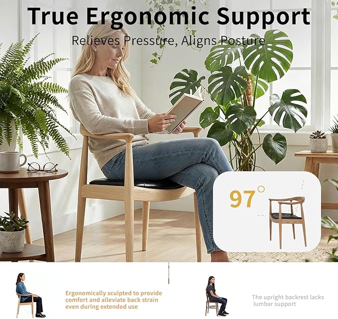 Polynices Kennedy Armchair Upholstered Dining Chair Presidential Mid-Century Modern Accent Chair in Natural Wood Color