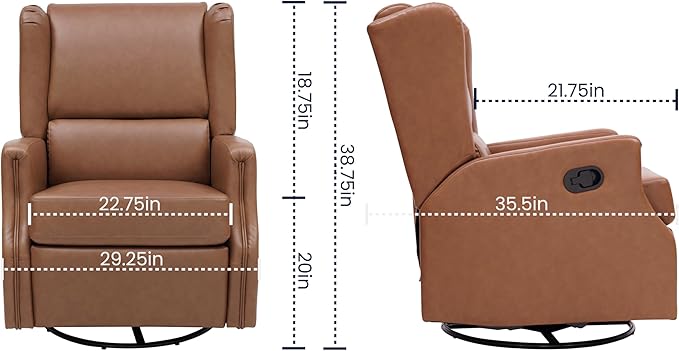 Flash Furniture Omma Swivel Glider Rocking Recliner Manual Wingback Recliner with 360 Degree Swivel for Living Room Bedroom or Nursery Cognac LeatherSoft