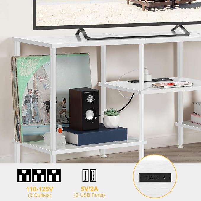 TV Stand for Bedroom up to 50 Inch Modern TV Stands with Power Outlets Small Entertainment Center with Storage 3 Tier TV Cabinet Console Table for Living Room Bedroom Office White