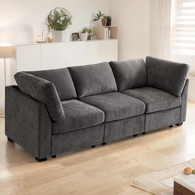 Modular Sectional Sofa 96 inches 3 Seater Modern Corduroy Sofa Set Upholstered Couches for Living Room Bedroom(Grey 3 Seater)