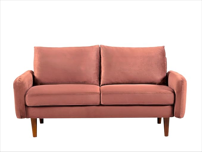 Kent Velvet Loveseat Sofa for Modern Living Rooms and Compact Spaces Comfy 2 Seater Couch Studio Apartment Furniture with Sleek Design Rose