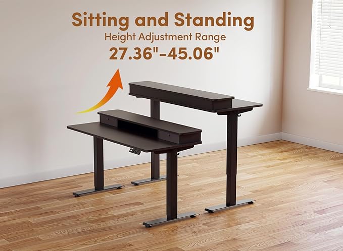 BANTI 48x24 Inch Electric Height Adjustable Standing Desk Home Office Computer Desk with Double Storage Drawers 4 Adjustable Feet &amp 2 Hooks Black