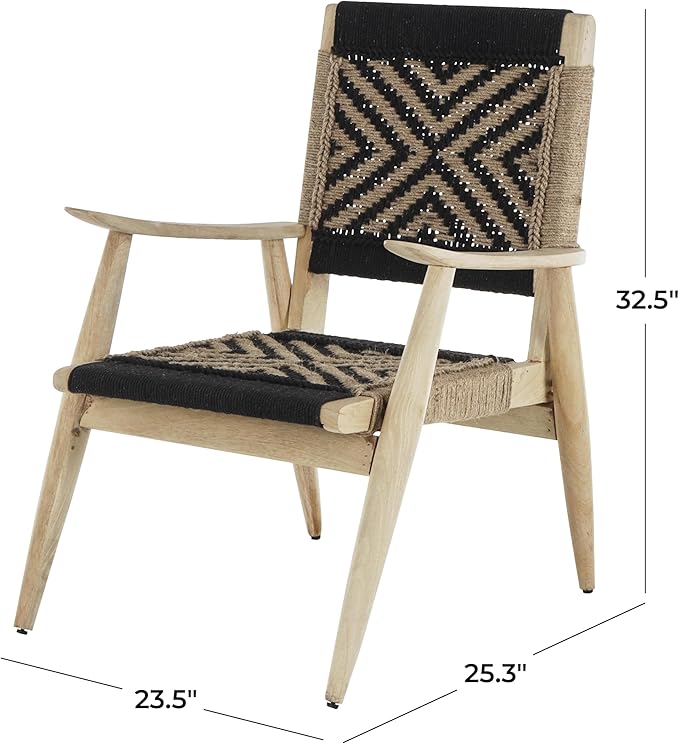 Deco 79 Jute Rope Handmade Living Room Accent Chair Side Chair with Brown Mango Wood Frame Corner Chair 25 x 24 x 33 Black