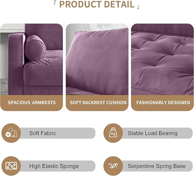 SILKIR Velvet Loveseat Sofa Love Seats Furniture for Small Spaces Mid-Century Modern Loveseats for Living Room Love Seat Couch 58 Inches Lavender