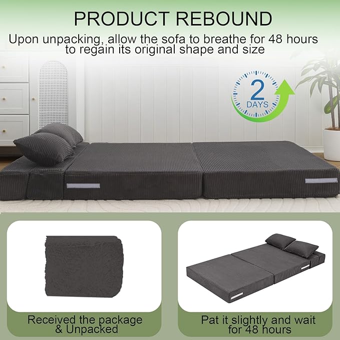 MeMoreCool Boneless Folding Sofa Bed Queen Corduroy Convertible Sleeper Chair Foldable Foam Mattress Chair Comfy Fold‑Out Futon Couch Bed Large Floor Sofa Couch for Living‑Room Guest