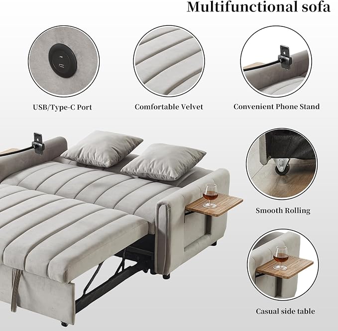 Loveseat Sleeper Sofa 3 in 1 Convertible Sofa Bed Adjustable Backrest Comfy Pull Out Couch Modern Upholstered Sofa for Living Room Bedroom Apartment Small Space (d-Grey)