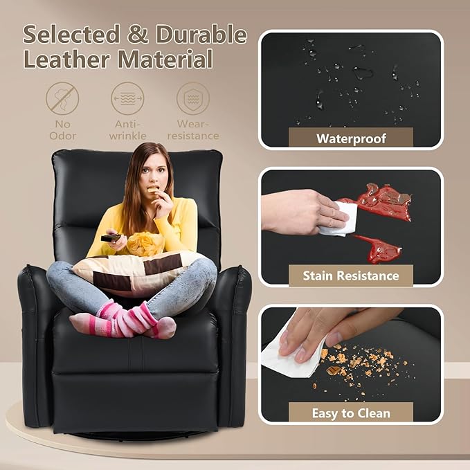 cinkehome Power Swivel Rocker Recliner with USB Overstuffed Electric Reclining Chair Faux Leather Rocker Recliner for Nursery Living Room Black