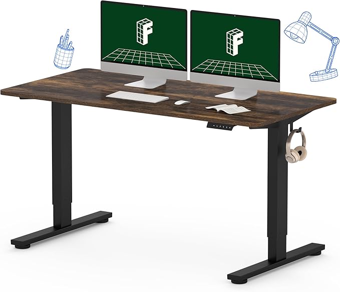 FLEXISPOT One-Piece Electric Standing Desk 55 x 28 Inches Adjustable Desk with Seamless Desktop Memory Controller Height Adjustment (Black Frame + Rustic Brown Desktop 2 Packages)