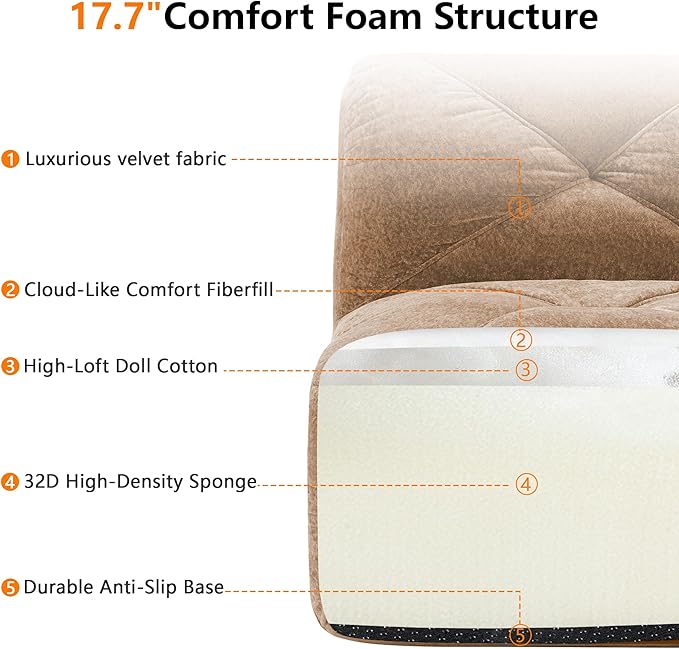 110-Inch Cloud Sectional Couches L-Shaped 4 Seat Boneless Modular Sofa with Ottoman Velvet Tufted Upholstered Boneless Couch Floor Full Foam Sofas for Living Room