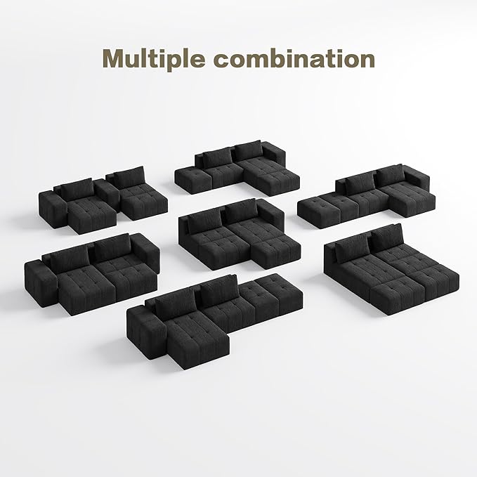 wanan 141 Boneless Couch for Living Room Oversize Cloud Sectional Sofa with Deep Seat L Shaped Modern Cloud Sleeper Sofa Bed with Chaise Black