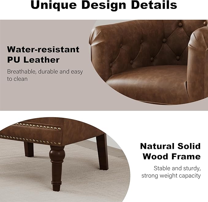 Accent Chair Upholstered Faux Leather Barrel Chair with Nailed Trim Comfy Club Armchair for Reading Living Room Bedroom Waiting Room (Rust Set of 1)