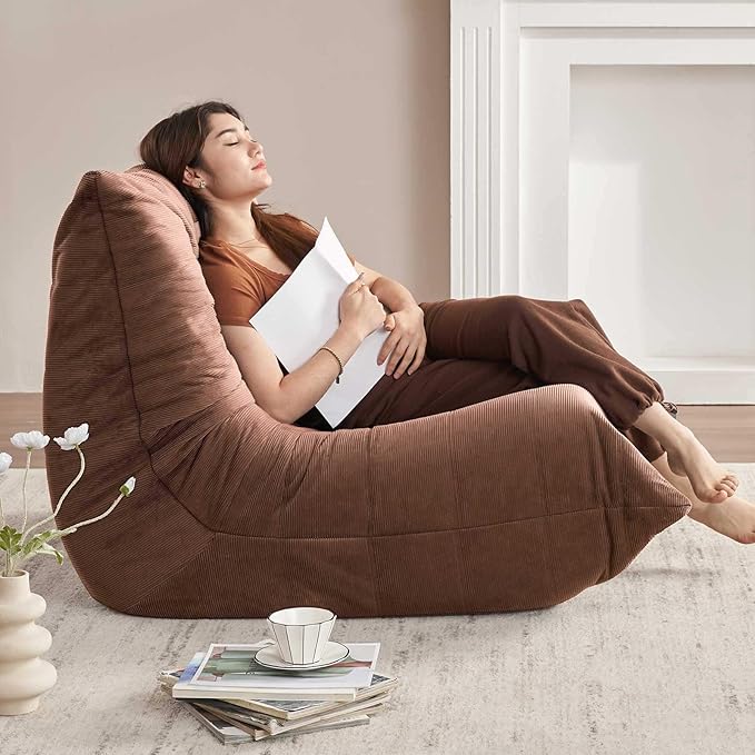 Modern Living Room Adult Bean Bag Floor Sofa Super Soft and Comfortable Memory Foam Lazy Sofa Togo Recliner Furniture Suitable for Balcony Bedroom Fireside Chair (Orange)