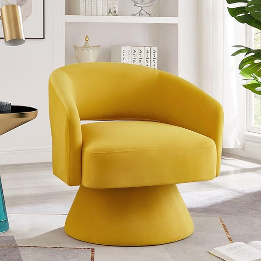 GDFStudio Swivel Barrel Chair Accent Arm Chair for Living Room Upholstered Velvet Round Reading Armchair Modern 360 Degree Comfy Swivel Chair with Open Backrest for Bedroom Office Yellow