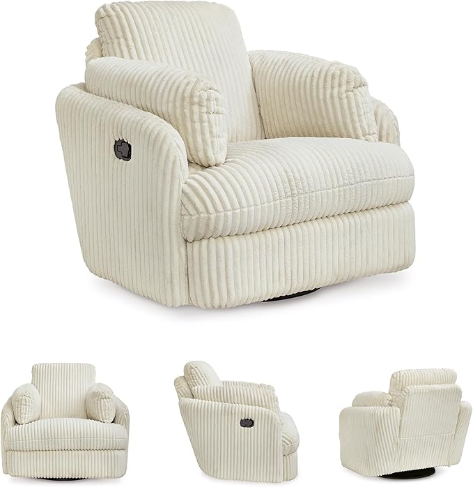 Signature Design by Ashley Tie-Breaker Casual Swivel Glider Recliner with Hidden Storage White