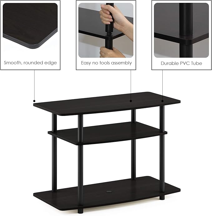 Furinno Turn-N-Tube No Tools 3-Tier Entertainment Center TV Stand for TV up to 32 Inch Plastic Round Tubes Espresso/black