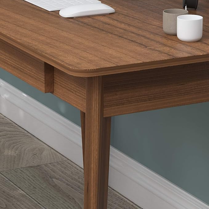 ECACAD Computer Desk with 2 Drawers 47” Home Office Desk Writing Study Working Table for Bedroom Dark Brown