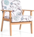 Giantex Mid Century Accent Arm Chair Comfortable Modern Fabric Armchair w/Rubber Wood Pretty Pattern Soft Sponge Decorative Retro Accent Chair for Living Room