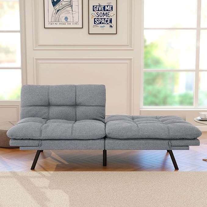 Opoiar Futon Sofa Bed Modern Memory Foam Sleeper Sofa Convertible Couch Adjustable Armrest&ampBackrest Leather Futon for Living SpaceApartmentOffice Sofabed