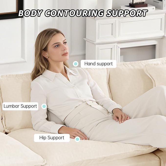 46.4 Modern Cozy Sectional Couches for Living Room Beige Chenille Comfy Cloud Couch Sectional 1 Seater Couch for Living Room Sofas para Sala U Shaped Sofas &amp Couches (Beige 1+0 Set)