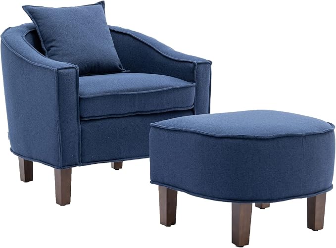 Accent Chair with Ottoman Mid Century Modern Barrel Chair Upholstered Club Tub Round Arms Chair for Living Room