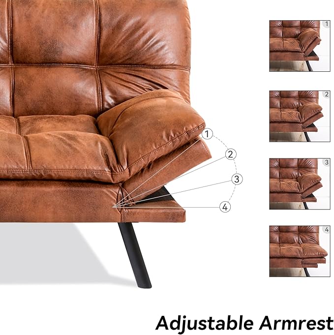 Faux Leather Futon Sofa BedConvertible Futon CouchMemory Foam Loveseat Sleeper SofaSmall Splitback Modern Folding Couch for Living RoomOfficeApartmentRetro Brown