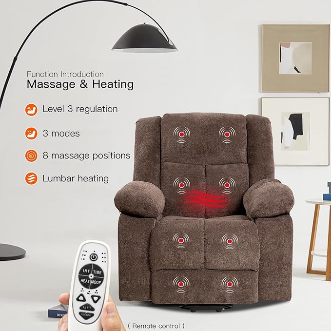 PayLessHere Electric Power Lift Recliner Chair with Massage and Heat Standing Assistance for Elderly People Extended Footrest Chair for Living Room Comfy Overstuffed Recliner