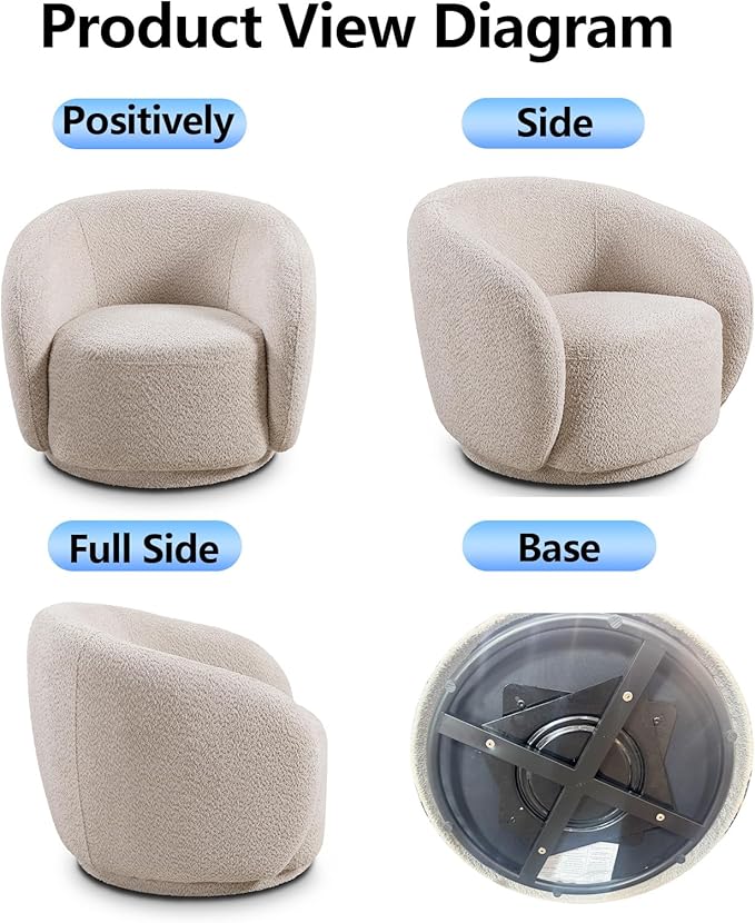 Modern Swivel Accent Chair Boucle Fabric Upholstered Barrel Chair 33 Luxury Curved Sofa Chair Single Sofa Single Armchair for Living Room Bedroom Apartment Office Small Space (Beige)