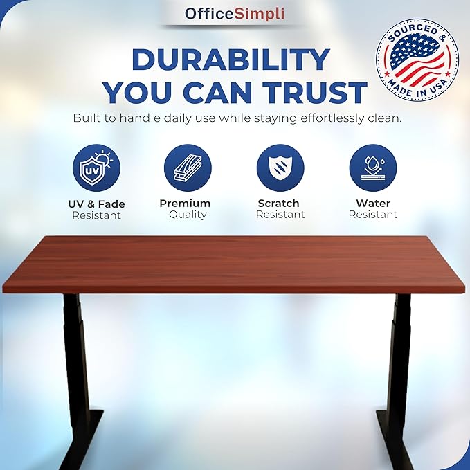 OfficeSimpli 60 x 30 Inch Desk Top Made in USA Replacement Table Top for Sit-to-Stand Adjustable Desk Frame Countertop Workbench for Home and Office (Desk Top only) - Mahogany Long Grain