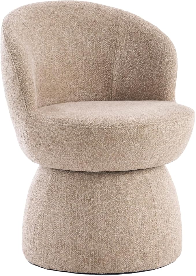 Rowill 360 Degree Swivel Vanity Chair Barrel Textured Accent Chair with Boucle Fabric Modern Khaki Accent Chairs for Living Room Dressing Room Reading Nook