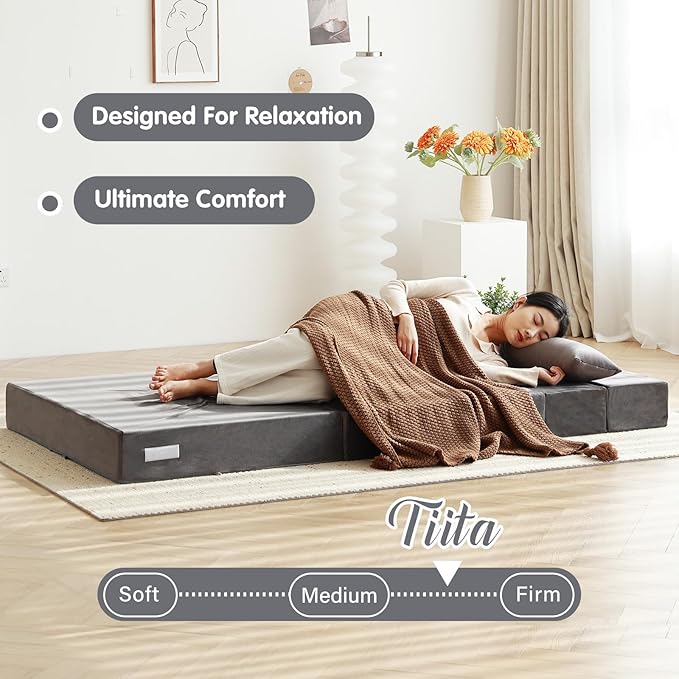 Tiita Folding Sofa Bed Couch Single Size Foldable Futon Chair with Pillow Folding Sleeper Sofa Chair Bed Floor Mattress for Guest Room Living Room Dark Green