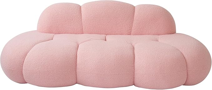 JACH 3 Seater Cloud Sofa for Living Room Modern Sherpa Upholstered Couch Minimalist Leisure Sofa Comfy Cloud Couch for Apartment Small Space No Assembly Required (Pink)