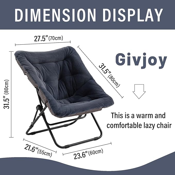 Comfy Folded Chair Soft Faux Fur Oversized Folding Chair Flexible Lazy Chair for Kids Girls Teens Adults Metal Frame Moon Chair for Dorm Rooms Bedroom Living Room
