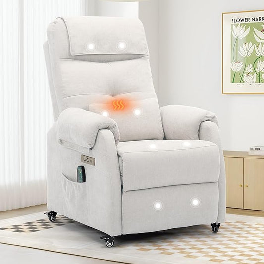 Power Recliner Chair for Adults Recliner for Small Spaces with Rollers Electric Chair with Massage and Heat USB and Type-C Charge Port Fabric Recliner Chair for Living Room Bedroom
