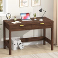 Fluted Computer Desk with 2 Drawers 39 Inch Small Computer Desk with Storage Compact Writing Study Desk for Small Spaces Walnut
