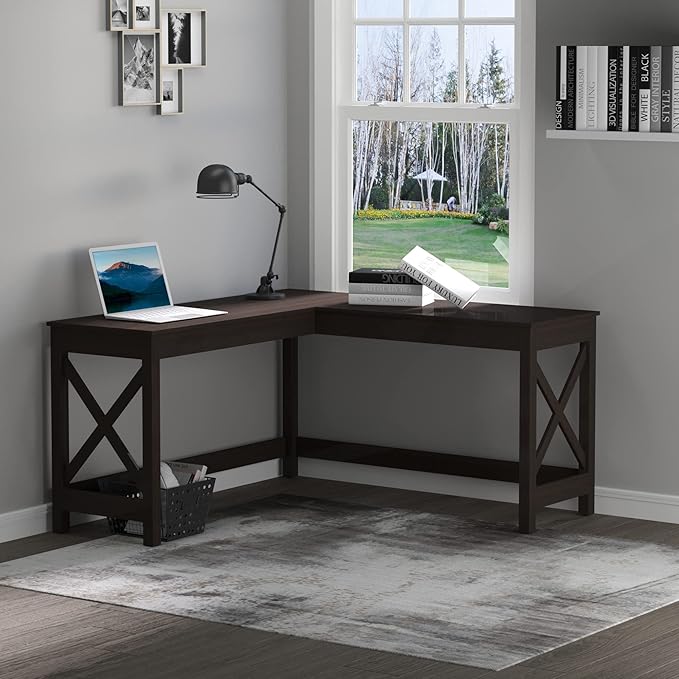 57 L Shaped Corner Desk Computer Home Office Desk and Writing Table Brown
