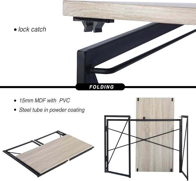 FurnitureR 39.4 Minimalist Laptop Desk Simple Computer Writing Desk with Sturdy Metal Frame Modern Foldable Workstation for Home Office Study or Small Spaces Oak