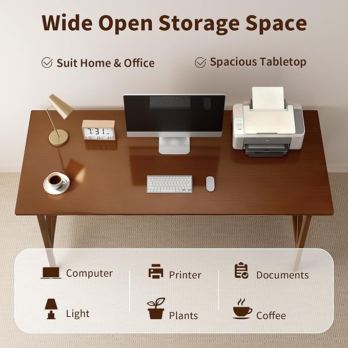 Modern Solid Wood Desk - 60 Simple Computer Table for Home Office Study Writing Workstation in Walnut 60 W x 24 D