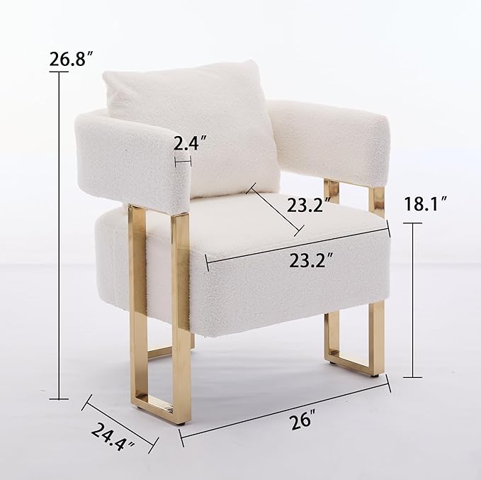 YITAI Modern Accent Chairs no Wheels Living Room Side Chairs Set of 2 with Golden Metal Legs Barrel Soft Teddyt Upholstered Reading Armchairs for OfficeReception RoomBedroomLoungeWhite