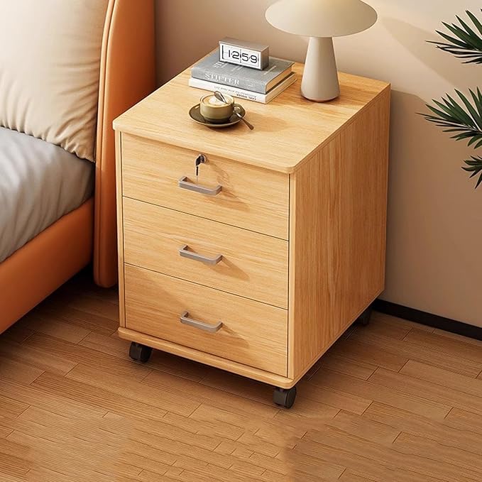Rolling File Cabinet 3 Drawer Under Desk Wood Filing Cabinets for Home Office Organizer A4/Letter Files 14.5x13.4x23.2IN Locking Office Cabinet with Wheels Space-Saving(Oak)